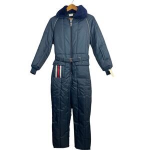 Vintage 80s Walls Zero Zone Insulated Snowsuit Coveralls Blue Deadstock New M